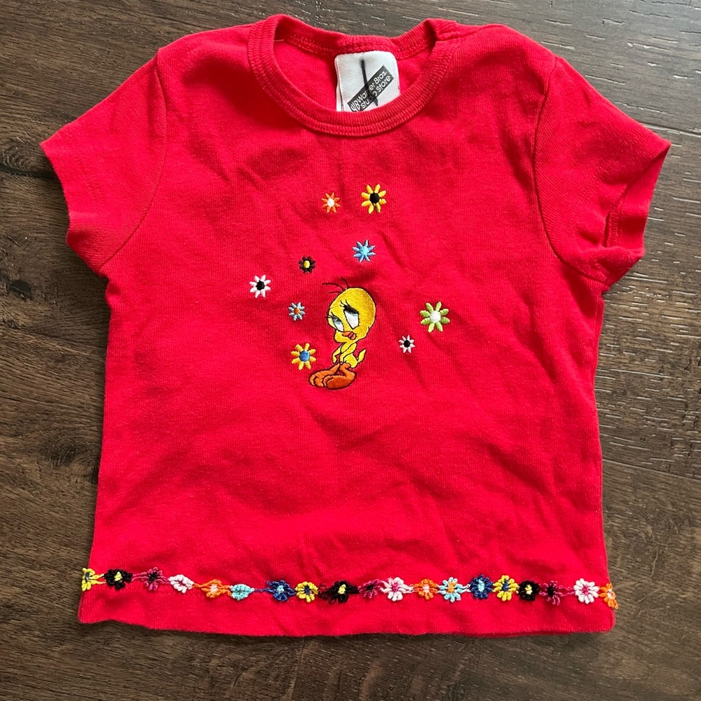 Vintage Tweety Bird Looney Tunes Warner Bros Studio Store Red Flower T-shirt Vtg